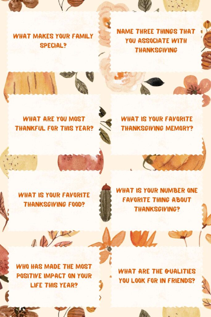 sample image of thanksgiving dinner conversation starters printable cards with questions on them